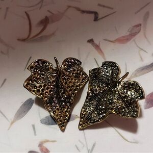 Kirks FollyRhinestone Marcasite Leaf Silvertone Earrings